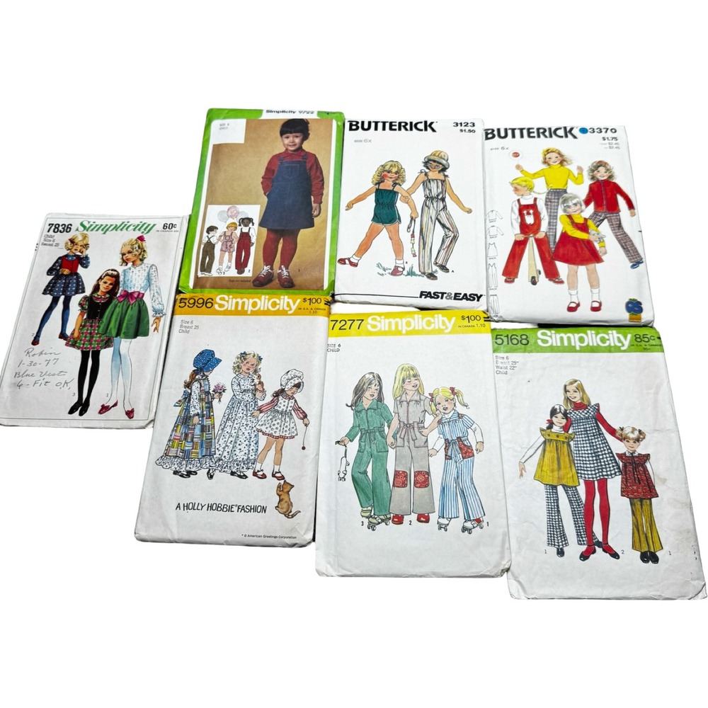 Simplicity Butterick Vintage‎ 70s Sewing Patterns Child Size 6 6X Lot of 7 Good